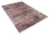 The Abstract Spectrum - Washable Rug - JR1427 is a large, allergy-friendly rectangular rug with a distressed abstract pattern in brown, beige, and purple hues. It features a subtle border, short fringe on the edges, and is easy to clean.