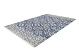 The Antique Flourish - Washable Rug - JR1591 is a blue rug with white floral and geometric patterns plus a wide decorative border, ideal for high-traffic areas and easy to maintain.