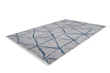 The Arabesque Trellis - Washable Rug - JR1732 features a rectangular design with a light gray background, dark blue crisscross lines, and white fringe—durable, easy to maintain, and perfect for high-traffic areas.