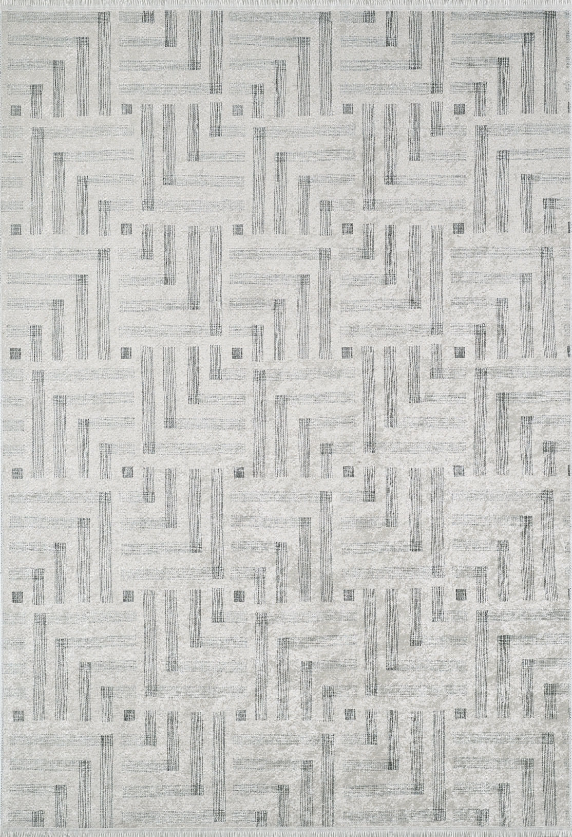 Art Deco Chic - Washable Rug - JR1832 features a light gray flat weave with intersecting lines and small squares in a modern, abstract geometric pattern for a stylish, maze-like design.