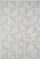 Art Deco Chic - Washable Rug - JR1832 features a light gray flat weave with intersecting lines and small squares in a modern, abstract geometric pattern for a stylish, maze-like design.