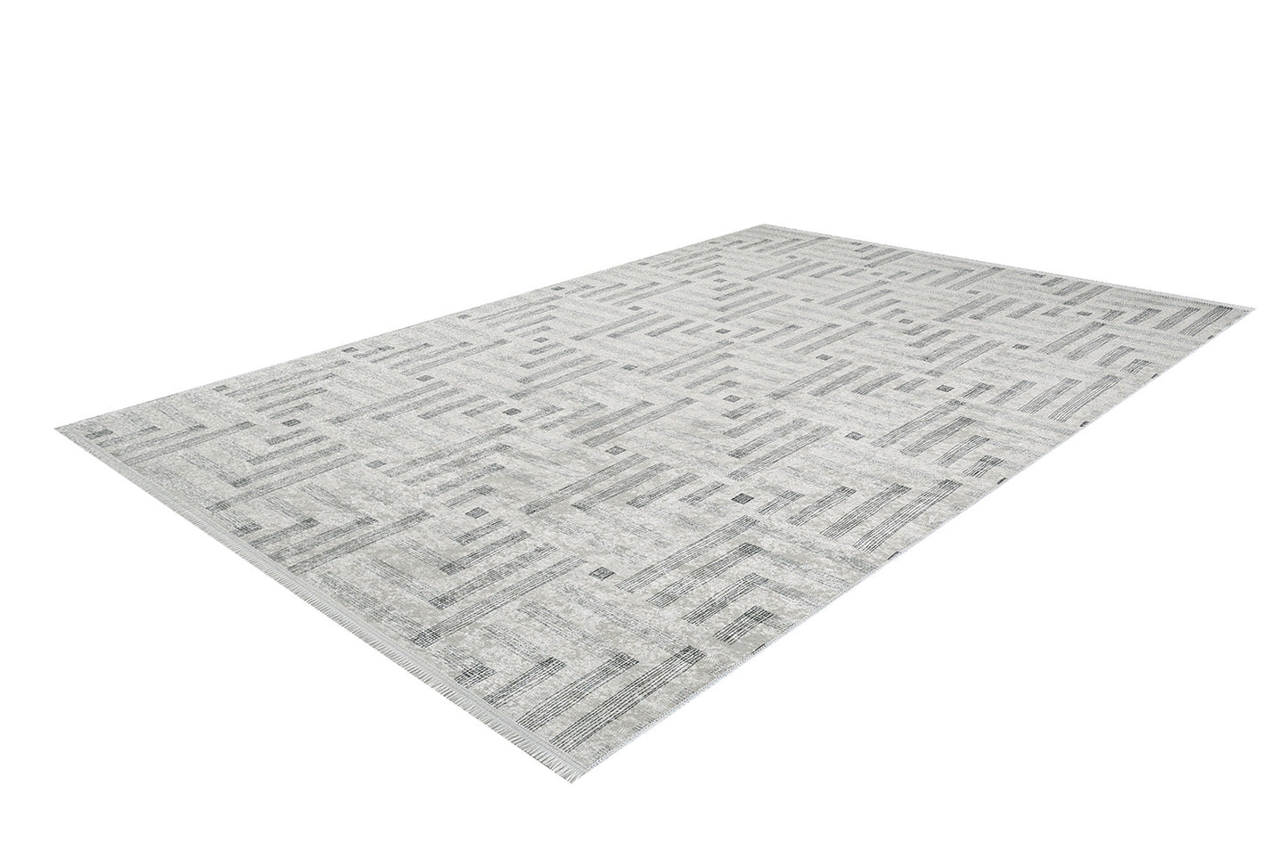 The Art Deco Chic - Washable Rug - JR1832 features a rectangular flat weave with a light gray geometric pattern of intersecting lines and small squares on a white background, offering stylish design and easy maintenance.