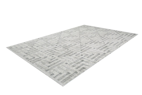 Load image 1 in gallery view. The Art Deco Chic - Washable Rug - JR1832 features a rectangular flat weave with a light gray geometric pattern of intersecting lines and small squares on a white background, offering stylish design and easy maintenance.