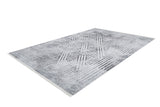 The Art Deco Empress - Washable Rug - JR1867 is a rectangular gray-anthracite rug with a modern geometric crisscross pattern, subtle textured lines, and fringed short edges—perfect for high-traffic areas.