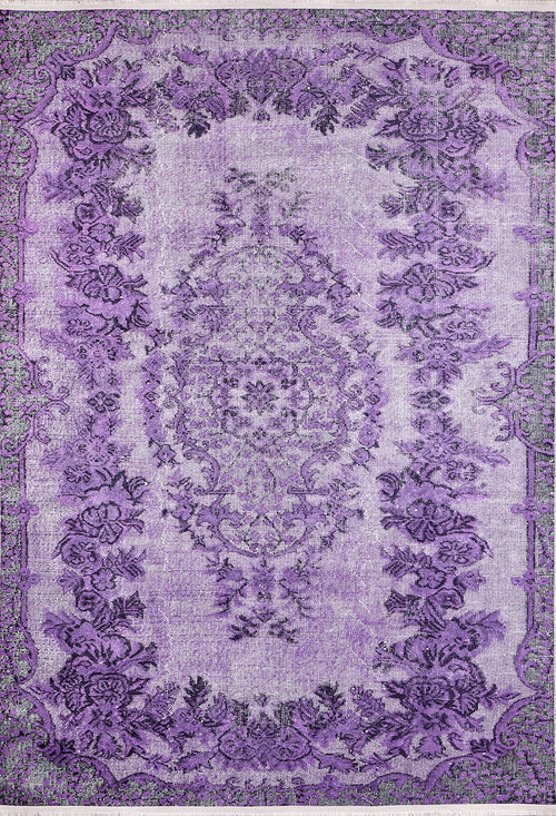Load image 1 in gallery view. The Artisan Tapestry - Washable Rug - JR176 is a rectangular, ornate purple rug with a symmetrical floral and scroll pattern, decorative border, and varying hues of purple—ideal for high-traffic areas.