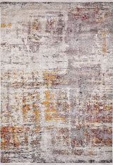 The Artistic Abstraction - Washable Rug - JR775 features an abstract, irregular textured pattern in gray, white, beige, mustard yellow, and rust tones for a modern look.