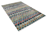 The Aztec Ambience - Washable Rug (JR1086) features a geometric diamond pattern in multicolor on a blue background with white fringes. Its washable design makes it ideal for high-traffic areas in your home.