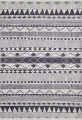 The Bohemian Sunrise - Washable Rug (JR1713) features a black and white geometric design with triangles, diamonds, zigzags, lines, and dots—perfect for high-traffic areas in your home.