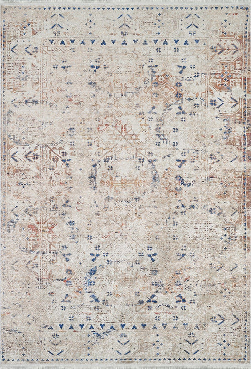 Load image 1 in gallery view. The Boho Babe - Washable Rug - JR1664 (Outlet) US features a distressed, vintage-inspired flat weave in beige, blue, and rust with geometric and floral patterns. Classic charm meets easy care in this stylish, washable area rug.
