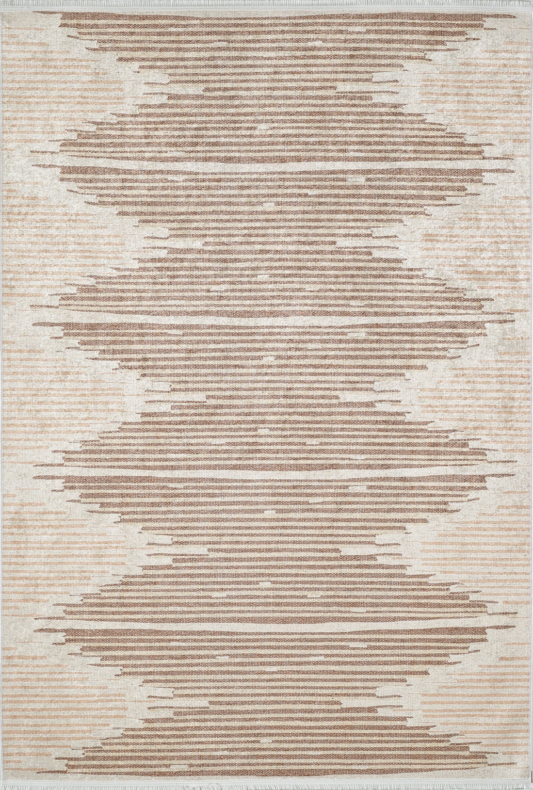 The Boho Paradise - Washable Rug - JR2004 features a beige and light brown flat weave with a symmetrical geometric zigzag pattern formed by horizontal lines for an abstract, modern look.