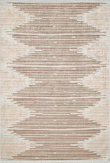 The Boho Paradise - Washable Rug - JR2004 features a beige and light brown flat weave with a symmetrical geometric zigzag pattern formed by horizontal lines for an abstract, modern look.