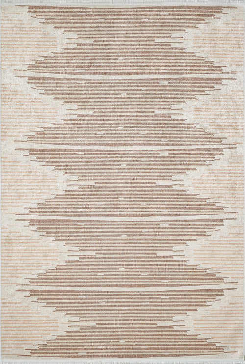 Load image 1 in gallery view. The Boho Paradise - Washable Rug - JR2004 features a beige and light brown flat weave with a symmetrical geometric zigzag pattern formed by horizontal lines for an abstract, modern look.