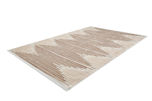 Load image 1 in gallery view. The Boho Paradise - Washable Rug - JR2004 features a flat weave with a beige background and abstract brown zigzag patterns, shown isolated on a white background.