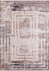 The Bold and Geometric - Washable Rug - JR1410 (Outlet) US features a distressed beige, cream, and earth tone abstract design with overlapping geometric lines for a layered look—ideal for high-traffic areas.