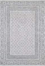 The Classic Contrast - Washable Rug - JR1985 is a durable gray-anthracite rug with detailed geometric patterns, including diamond and floral motifs in shades of gray and white, plus multiple decorative borders.
