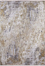 The Contemporary Canvas - Washable Rug - JR145 features beige, gray, cream, and yellow-gold tones in a marbled pattern, offering an abstract look ideal for high-traffic areas and easy cleaning.