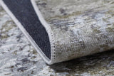 A close-up of the Contemporary Canvas - Washable Rug - JR145 shows its detailed stitching, textured surface in grey, white, and greenish tones, and a dark, tightly woven underside—perfect for high-traffic areas.