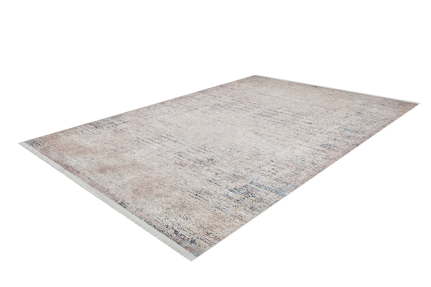 The Copper Glow - Washable Rug - JR1700 features a rectangular shape, muted distressed design in beige, cream, and light brown tones, short fringes on each end, and is ideal for high-traffic areas. Shown on a white background.