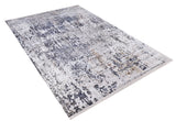 The Creative Currents - Washable Rug - JR835 is a rectangular flat weave rug featuring an abstract distressed pattern in gray, blue, and beige. Perfect for high-traffic areas, it's easy to maintain and shown on a white background.
