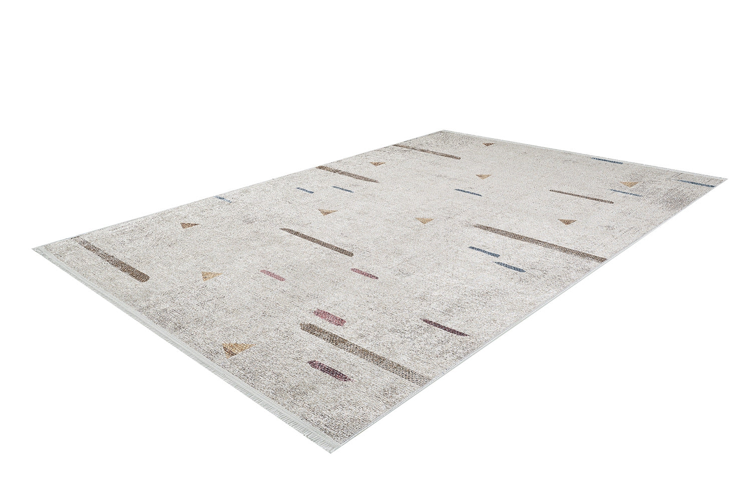 The Ebony Ivory - Washable Rug - JR1994 is a rectangular, light-colored rug with subtle lines and small shapes in muted brown, beige, and blue—perfect for allergy-sensitive homes or high-traffic areas. Shown on a white background.