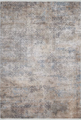 The Elegant Leaf - Washable Rug - JR1945 is a rectangular rug featuring a distressed, vintage-style pattern in beige, grey, and blue tones with subtle abstract and faded ornamental details—ideal for high-traffic areas.