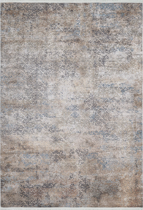 Load image 1 in gallery view. The Elegant Leaf - Washable Rug - JR1945 is a rectangular rug featuring a distressed, vintage-style pattern in beige, grey, and blue tones with subtle abstract and faded ornamental details—ideal for high-traffic areas.