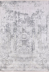 The Faint Memories - Washable Rug - JR1437 features a light gray-anthracite base with faded floral and geometric patterns for a vintage, distressed look—stylish, practical, and easy to clean for any space.