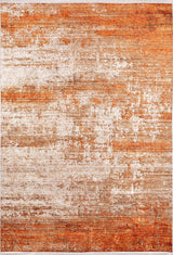 The Fluffy Brushed - Washable Rug - JR584 is a rectangular flat weave rug with a distressed abstract pattern in orange, rust, and beige tones for a textured, weathered look.
