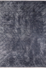 The Geometric Gems - Washable Rug - JR1342 features a dark gray and black geometric pattern with overlapping lines and textured shading. Stylish and practical, it's perfect for high-traffic, modern spaces.