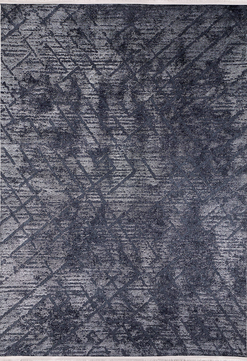 The Geometric Gems - Washable Rug - JR1342 features a dark gray and black geometric pattern with overlapping lines and textured shading. Stylish and practical, it's perfect for high-traffic, modern spaces.