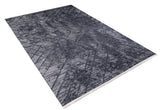 The Geometric Gems - Washable Rug - JR1342 is a large black rectangular rug with a modern abstract geometric dark gray and black pattern, shown on white. It features fringed edges and is ideal for high-traffic areas.