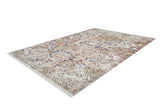 The Global Getaway - Washable Rug - JR1667 is a rectangular rug with a distressed, multicolored cream and beige traditional pattern, fringed edges, and is perfect for high-traffic areas. Shown on a white background.
