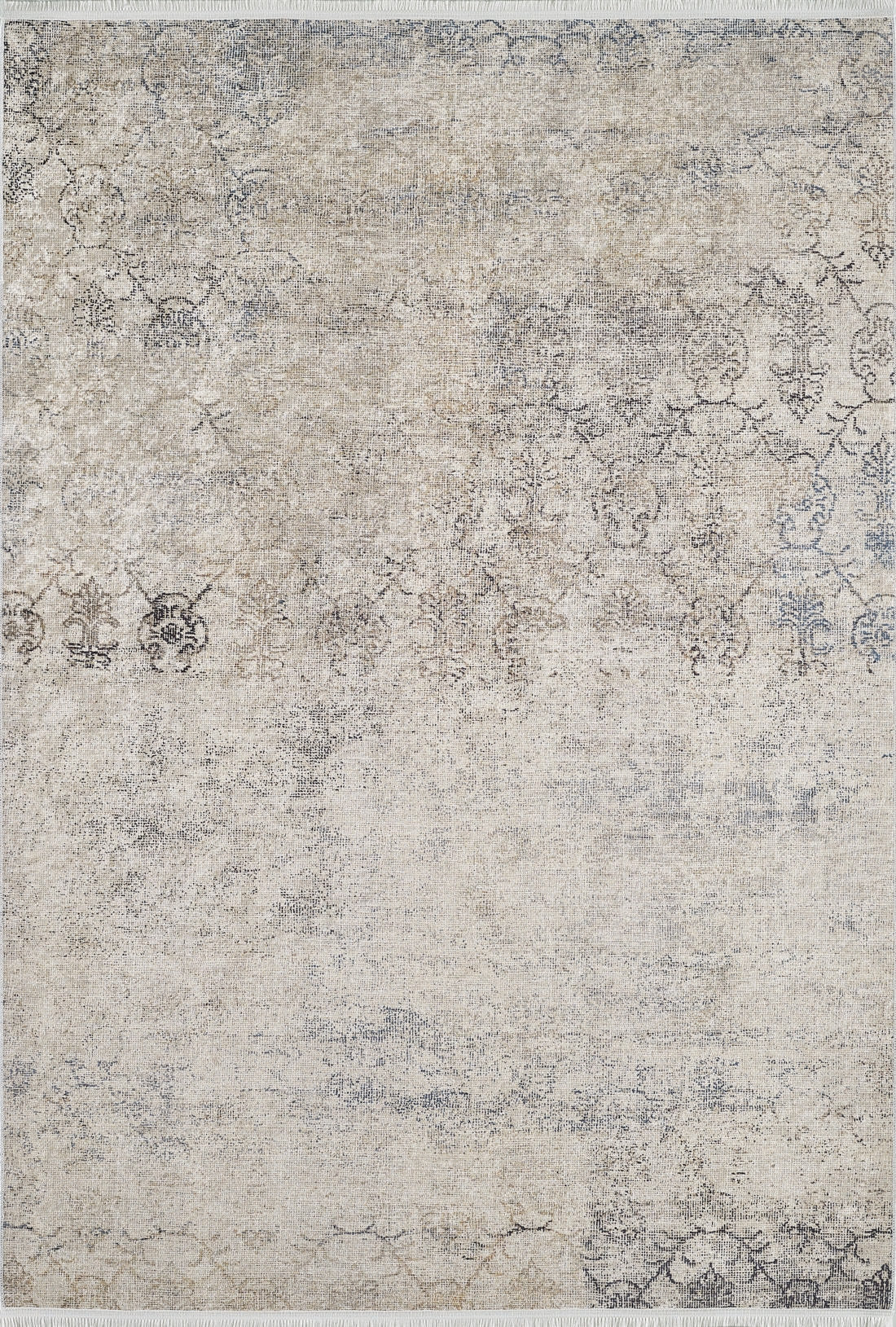 The Graceful Tapestry - Washable Rug - JR1975 is a large flat weave rug with a vintage-inspired faded pattern in beige, gray, and blue, featuring distressed motifs and an antique look—ideal for fans of cream and beige rugs.