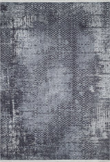 The Infinity Garden - Washable Rug - JR1749 is a rectangular, gray-anthracite rug with a distressed textured pattern in grey and blue, accented by subtle geometric diamonds—perfect for high-traffic areas and easy to clean.