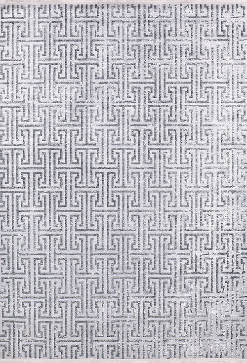 Bild 1 in Galerieansicht laden. The Jazz Age - Washable Rug - JR1225 features a gray and white geometric maze pattern with interlocking rectangles, offering a textured, metallic effect—perfect as a gray-anthracite washable rug for high-traffic spaces.