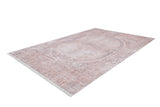 The Luxurious Design - Washable Rug - JR1924 is a rectangular, soft pink vintage-style rug with a faded ornate pattern and decorative borders, ideal for high-traffic areas, shown on a white background.