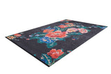 The Meadow Dream - Washable Rug - JR2001 is a rectangular black rug with a lively floral pattern in red, pink, orange, blue, and green—ideal for adding vibrant style to high-traffic areas and easy to clean.