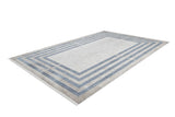 The Modern and Regal - Washable Rug - JR1616 features a rectangular flat weave and minimalist blue and gray striped border on a light background. Displayed on white, it's perfect for modern, allergy-friendly spaces.