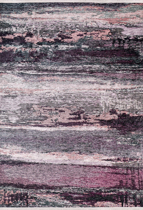 Bild 1 in Galerieansicht laden. The Natural Brushed - Washable Rug - JR336 features abstract horizontal streaks and textured patterns in muted pink, purple, gray, and white, making it a modern artistic addition ideal for high-traffic areas.