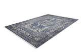 The Opulent Beauty - Washable Rug - JR1932 is a rectangular blue Persian-style rug with intricate floral and geometric motifs. Easy to clean and perfect for high-traffic areas, it adds elegant style, shown here on a white background.