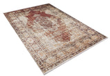 The Ornate Grace - Washable Rug - JR1009 is a large rectangular rug with an intricate traditional red, beige, and brown medallion pattern and ornate borders—perfect for high-traffic areas—displayed on a white background.