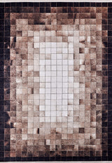 Pinstripe Paradise - Washable Rug (JR1004) features a rectangular grid of small squares in brown and beige tones, creating a bronze-like gradient with a vignette effect. This flat weave rug is washable for easy care.