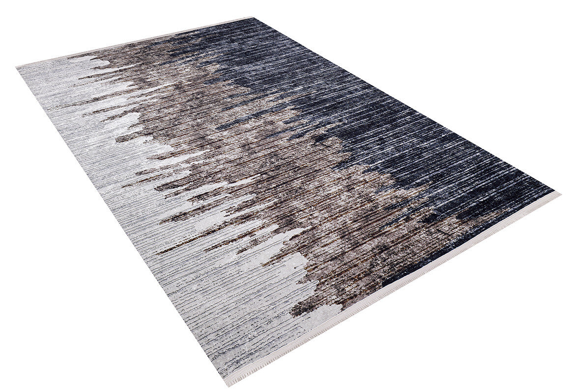 Pixelated Paradise - Machine-Washable Rug JR902 showcases a modern abstract pattern in black, bronze, and brown on white. This rectangular allergy-friendly rug features a design that seamlessly blends colors across the surface.
