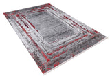The Refined and Timeless - Washable Rug - JR1500 features a distressed rectangular design in gray, red, and white with layered patterns and a textured look—perfect for high-traffic spaces.