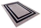 The Regal Trellis - Washable Rug - JR601 is a rectangular gray rug with two bold dark borders, ideal for allergy-sensitive homes and shown on a white background.