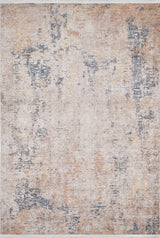 The Rhythmic Ripples - Washable Rug (JR1637) features an abstract, distressed flat weave in beige, tan, blue, and gray. Its irregular faded pattern creates a vintage look and textured feel throughout this rectangular washable rug.