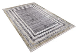The Sophisticated Trellis - Washable Rug - JR1194 features a gray, white, and beige gradient rectangle pattern with a distressed look and fringed edges—perfect for allergy-sensitive households and high-traffic spaces.