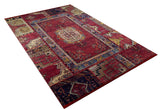 The Tapestry Tango - Washable Rug - JR313 is a large rectangular red rug with intricate floral and geometric patterns, a detailed medallion center, and multicolored borders—perfect for high-traffic areas.