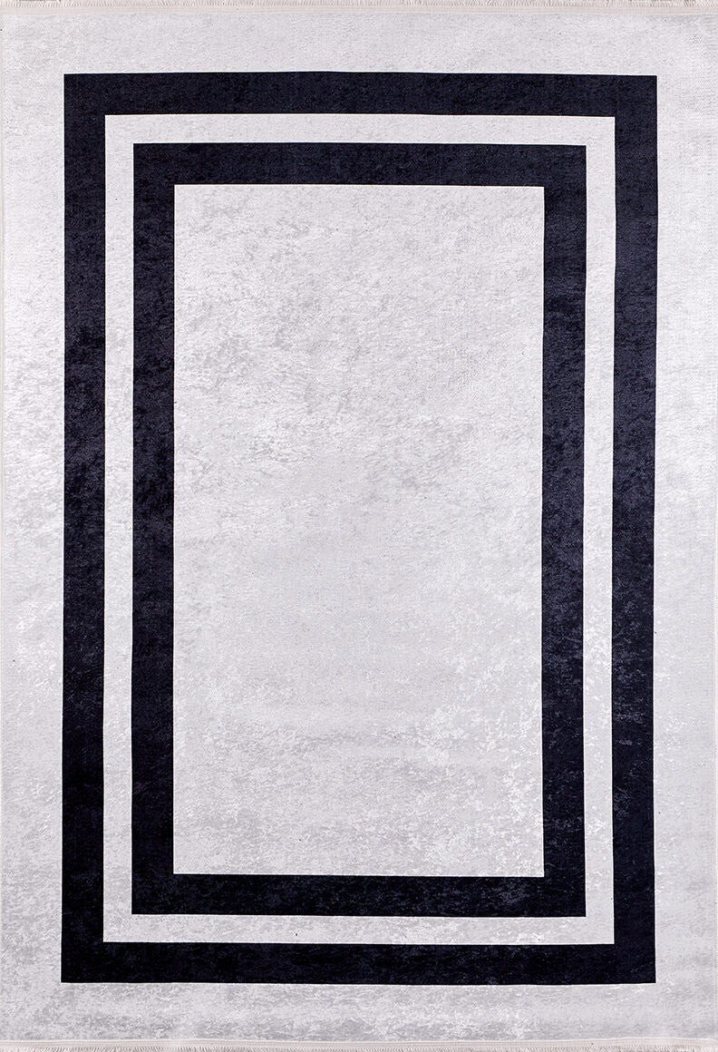 Timeless Border Bordered Gray Washable Rug | JUSTRUG