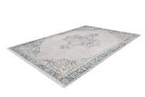 The Vintage Beauty - Washable Rug - JR1688 features a rectangular shape, light beige background, blue and gray floral and geometric patterns, a decorative border, and a vintage distressed look—ideal for high-traffic areas.